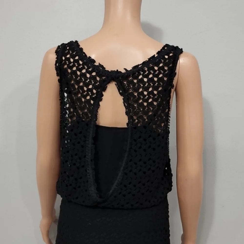 Free People Crochet Dress Size‎ S Black Sleeveless Lined Keyhole Back Womens